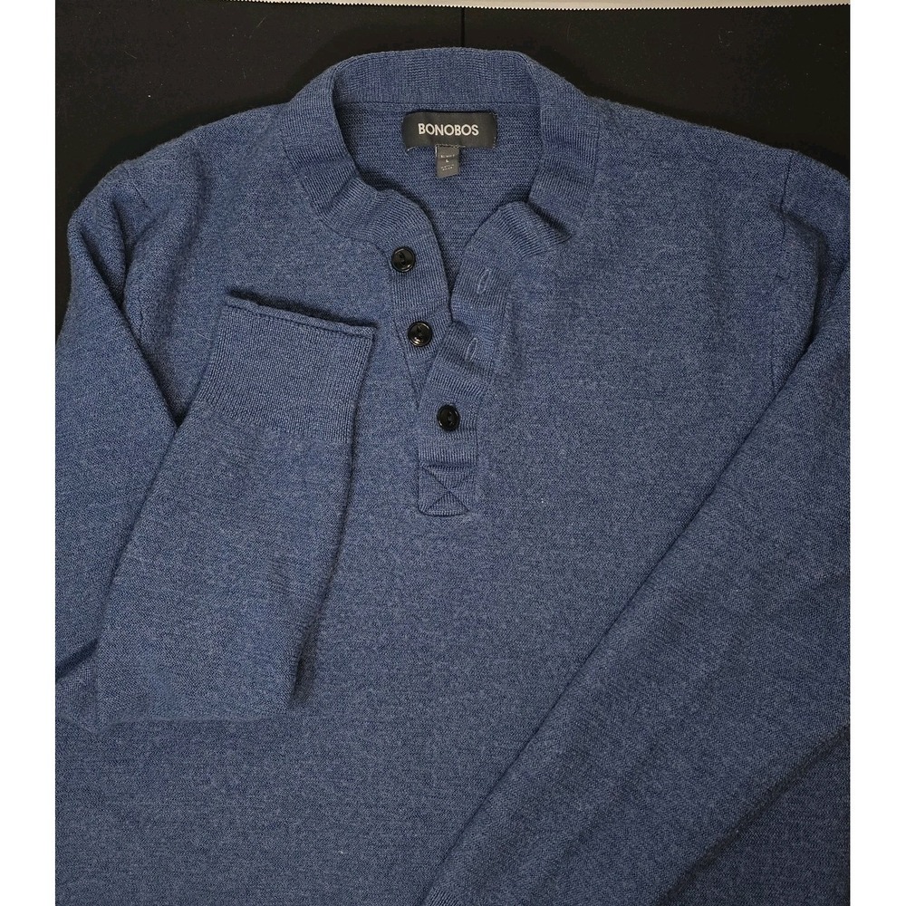 Bonobos Henley Sweater Mens Slim  Large Navy Blue Merino Wool Preppy